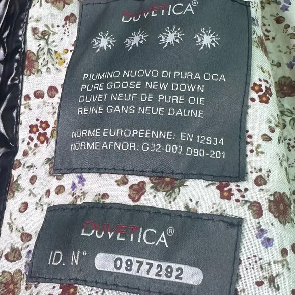 Duvetica Black Patent Real Down Coat Jacket Snap-Down Ruffle Rare Size Small 38 - Picture 15 of 16